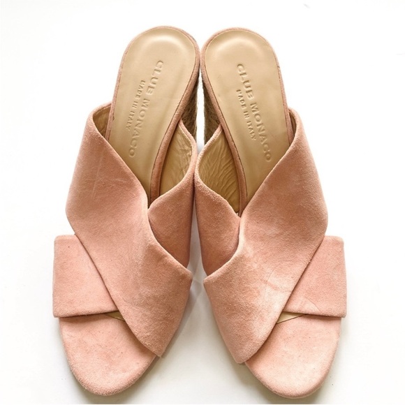 Club Monaco suede pink with braided jute heels NEW - Picture 2 of 4